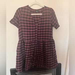 Wild fable maroon dark red plaid gingham babydoll dress v-neck